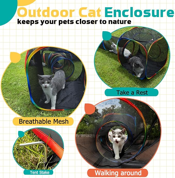 LUCKITTY Outdoor Rainbow Cat Enclosures Playground,Outside House for Indoor Cats Include Portable Tent, Circle Cat Playpen Tunnel Catio, for Cats, Kitty and Small Animals,Within Storage Bag
