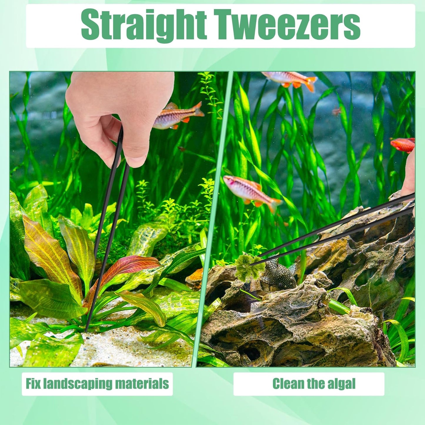 Aquarium Aquascape Tools Kit, 4 in 1 Anti-Rust Aquatic Plant Aquascaping Tool Stainless Steel Black Tweezers Scissors Spatula for Aquarium Tank Clean Fish Tank Aquascape Tools Sets (Black)