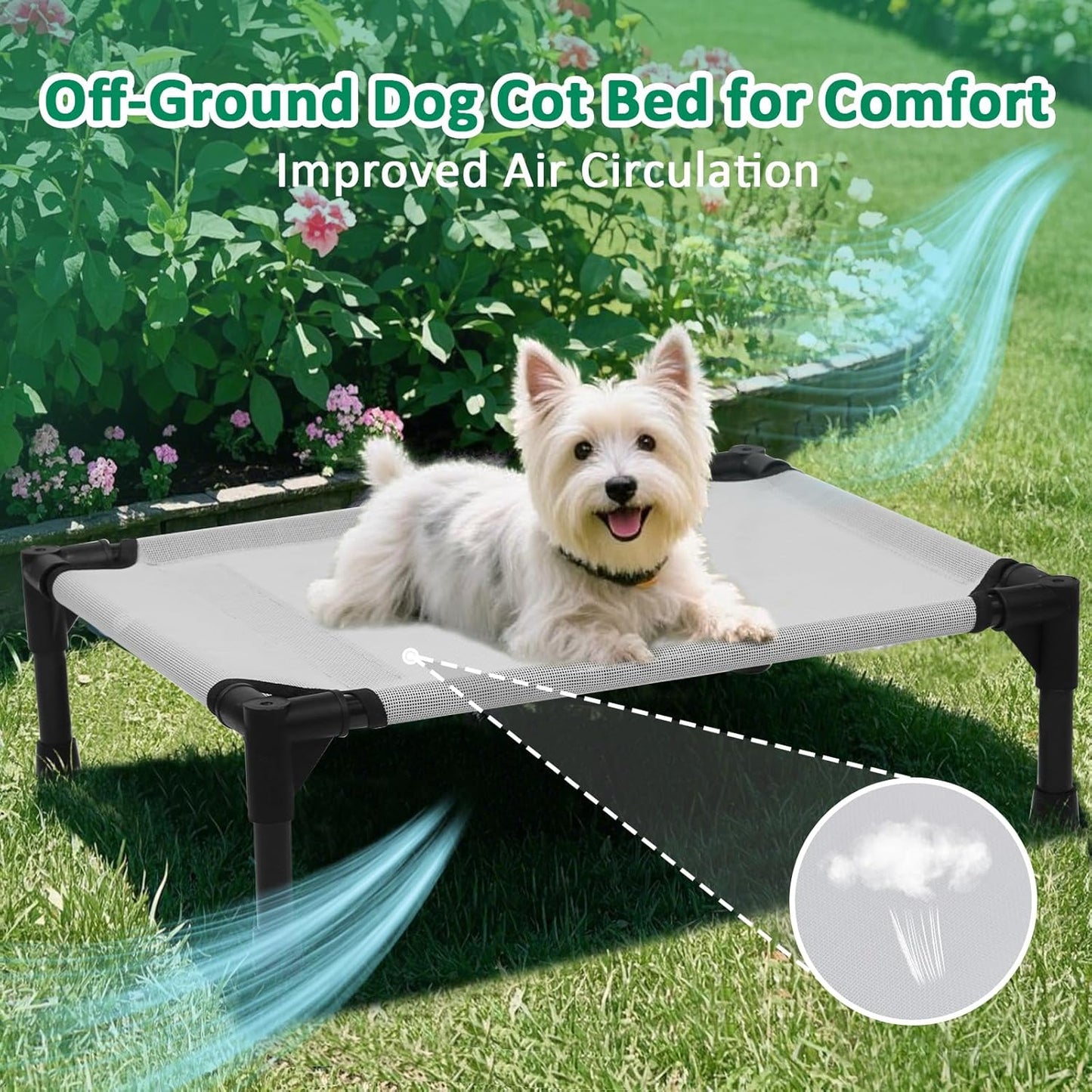 Cooling Elevated Dog Bed Small, Raised Pet Cots Beds for Small Dogs, Dog Hammock Bed with Breathable Mesh & Non Slip Feet, Lifted Outdoor Pet Bed, Grey