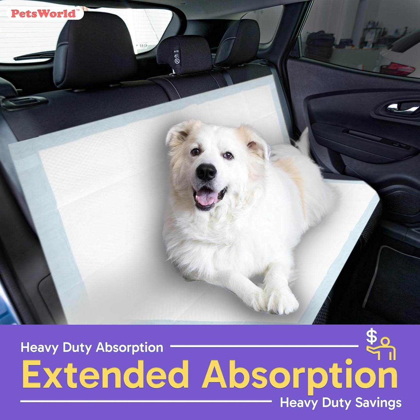 PETSWORLD Mega-Sized Dog Pee Pads (40" x 99") – 4XL Gigantic Pet Piddle Pads for Puppy Training, Incontinence – with Adhesive Sticky Tape – Leak Proof, 5-Layer Protection (40 Count)