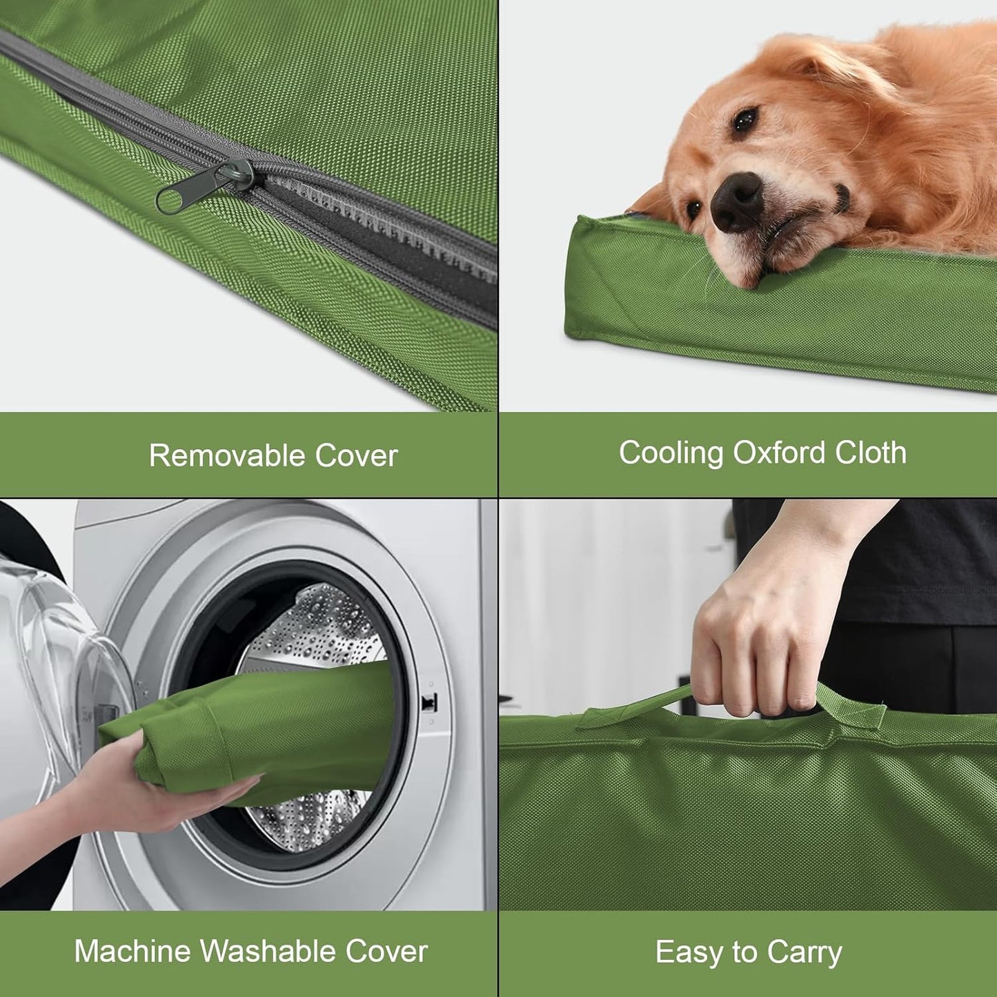 Outdoor Extra Large Dog Bed for Big Dogs, Waterproof Dog Bed for Large Dogs, Egg Crate Foam XL Pet Bed with Removable Washable Oxford Cooling Cover, Light Green