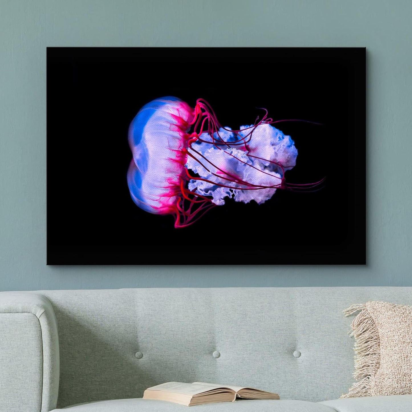 wall26 Canvas Print Wall Art Vibrant Purple Pink Jellyish Dark Ocean Nature Animals Photography Realism Rustic Scenic Landscape Wilderness Earth Colorful for Living Room, Bedroom, Office - 16"x24"