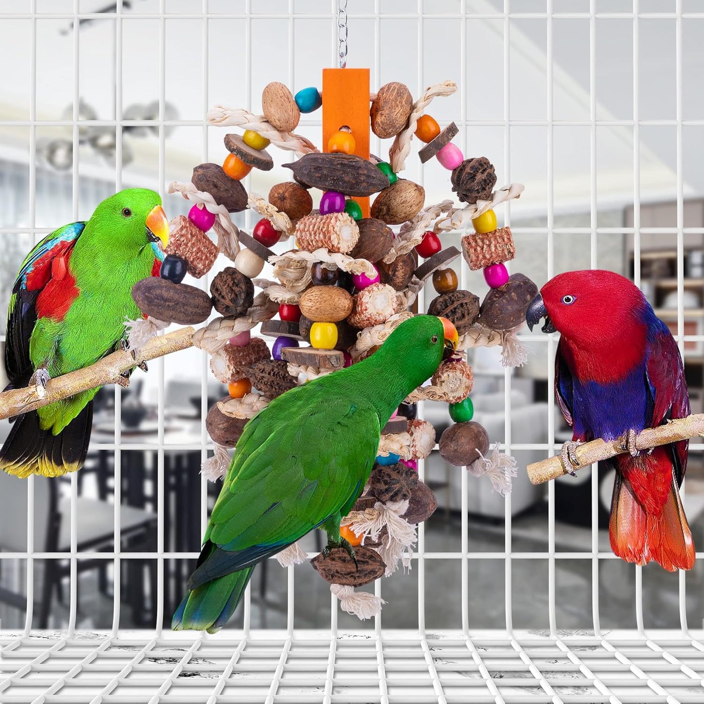 Deloky Large Parrot Bird Chewing Toys, Natural Nuts Corn Parrot Tearing Toy, Wooden Bird Cage Toy for African Grey, Macaws Cokatoos, Amazon Parrots and Other Large Birds
