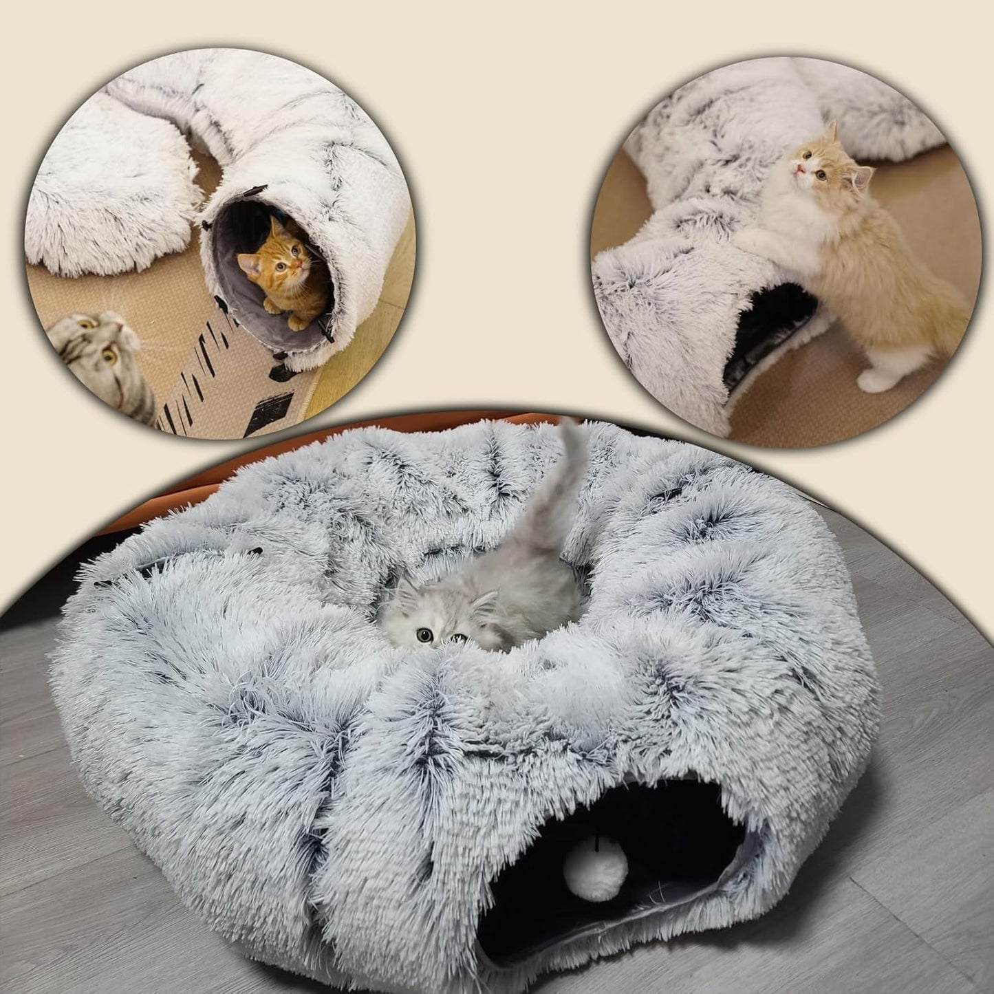 Cat Tunnels for Indoor Cats, Plush Cat Tunnel Bed, Cat Playing Donut Bed, Multifunctional Cat Toys for Relaxing