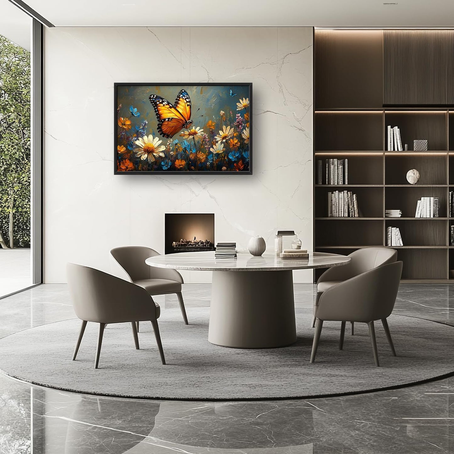 Large Butterfly Daisy Wall Art for Living Room, Floral Landscape Canvas Oversized Wall Decor, Flower Scenery Aesthetics Framed Pictures Painting Print Artwork for Bedroom Office 36"L x 24"W