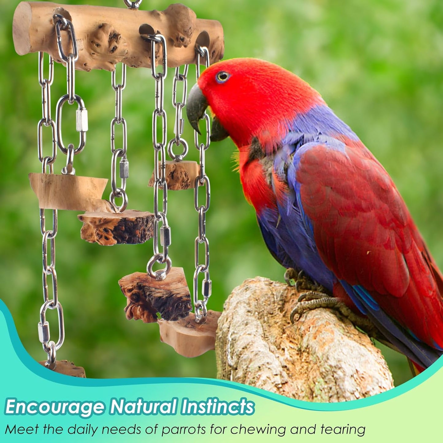 Bird Toys for Parrots, Durable Wooden Large Parrot Toy with Stainless Steel, Hanging Natural Chew Hardwood Blocks for Macaws, African Greys, Amazon Parrots, Cockatoos and Small Medium Parakeets