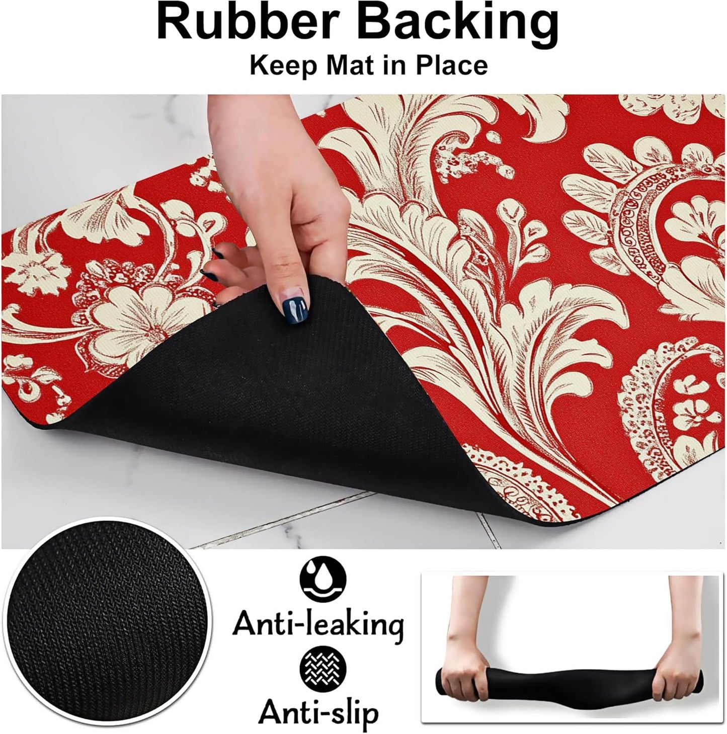 Red White Paisley Dog Food Mat-Absorbent Pet Feeding Mat for Food and Water Bowl, Quick Dry Dog Placemat with Rubber Backing-No Stains Pet Supplies for Messy Drinkers 12"x20"