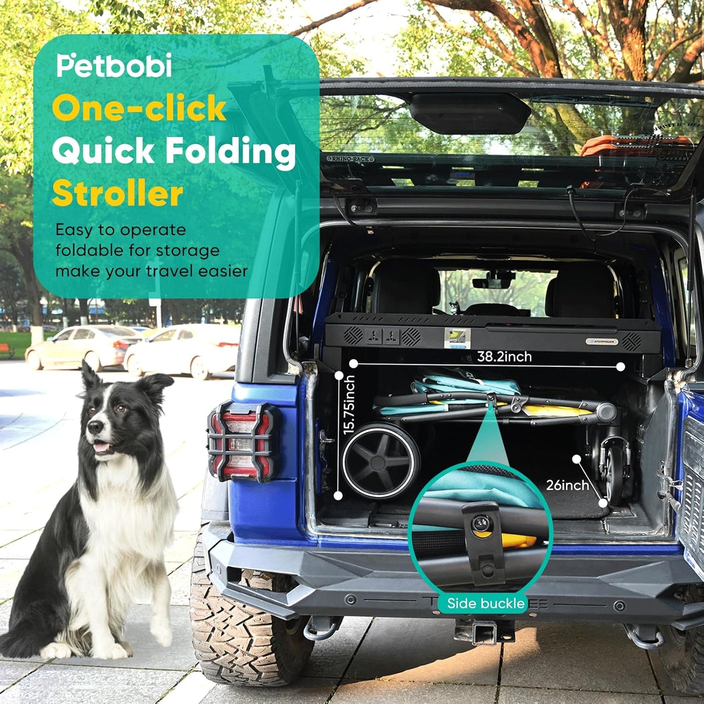 Petbobi Dog Stroller for Medium Dogs - Easy Fold Dual Entry Pet Stroller with One-Foot Brake, All Terrain Wagon Cart with Large Air Mesh, Ideal for Large Senior Pets up to 80 lbs, Green