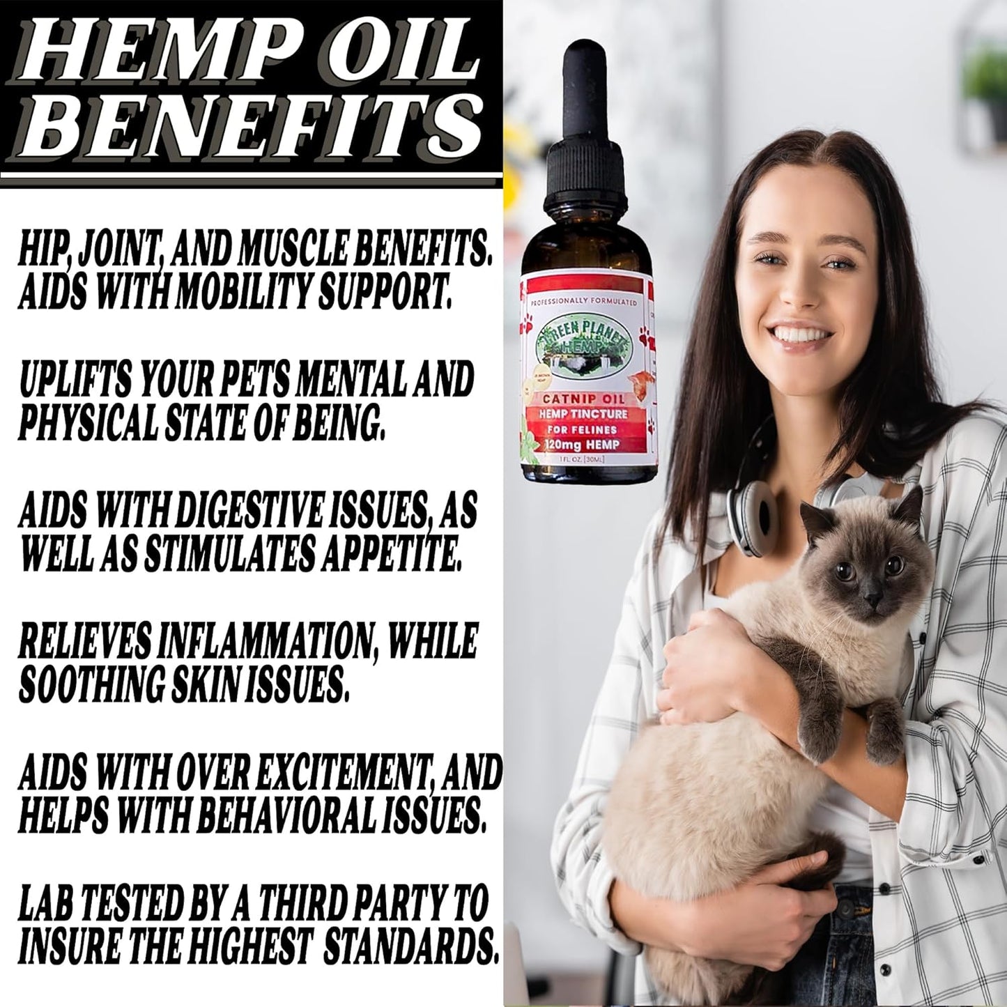 Pet Hemp Oil | Dogs and Cats | Catnip Oil | Green Planet Hemp | 120MG Organic Tincture | 100% Natural | Hip, Joint, and Muscle Support for Your Pet | Aids with Anxiety,Stress, and Pain