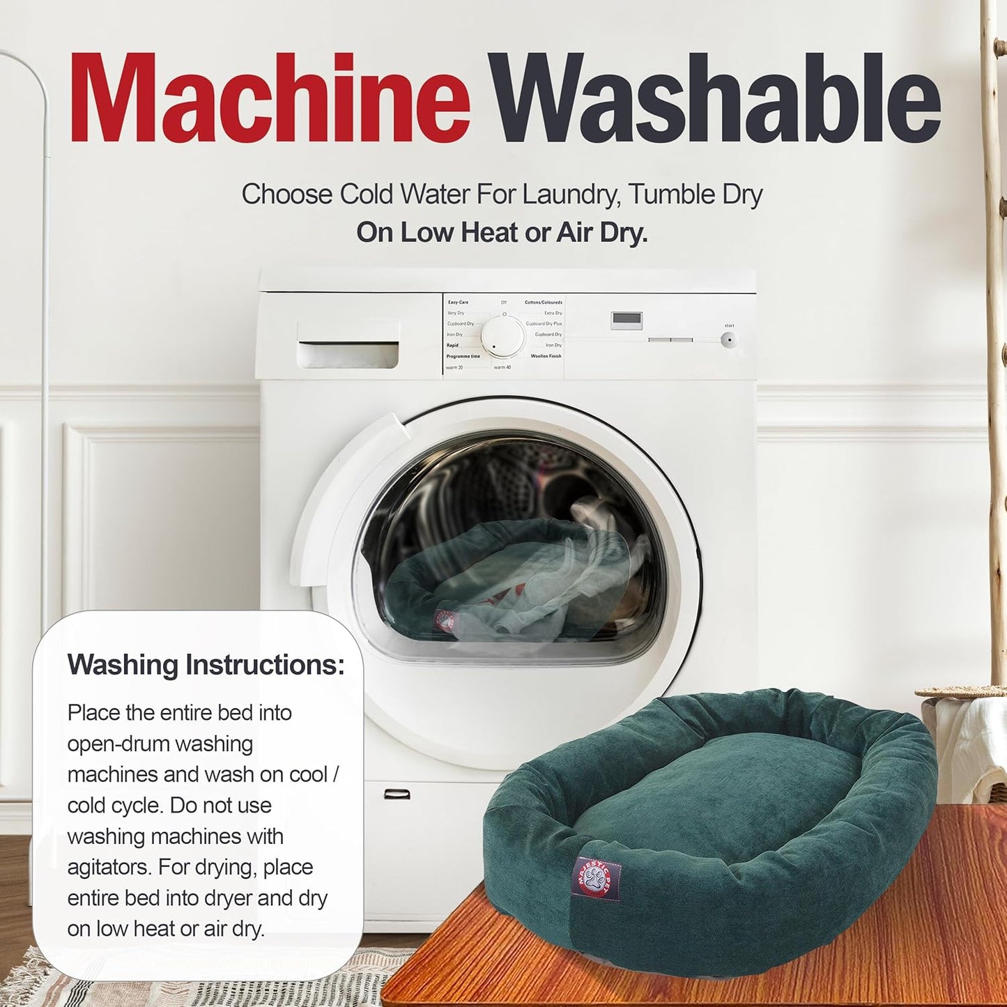 Majestic Pet 52 Inch Micro Velvet Calming Dog Bed Washable – Cozy Soft Round Dog Bed with Spine for Head Support - Fluffy Donut Dog Bed 52x35x11 (inch) – Round Pet Bed X- Large – Marine