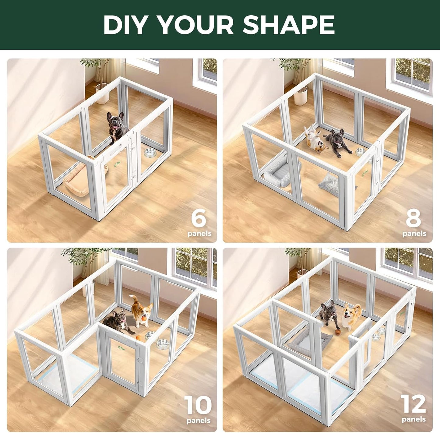 FXW AuraSpace Acrylic Indoor Unleashed Dog Playpen for Small and Medium Dogs, 30 Inch, 16 Panels, White