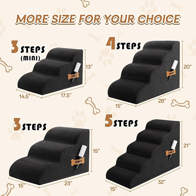 Romrol Dog Stairs Ramp for Beds Couches, Extra Wide Pet Steps with Durable Non-Slip Waterproof Fabric Cover, Dog Slope Stairs for Small Dogs and Cats or Pets Friendly, 3-Tiers, 13 Inch,Black