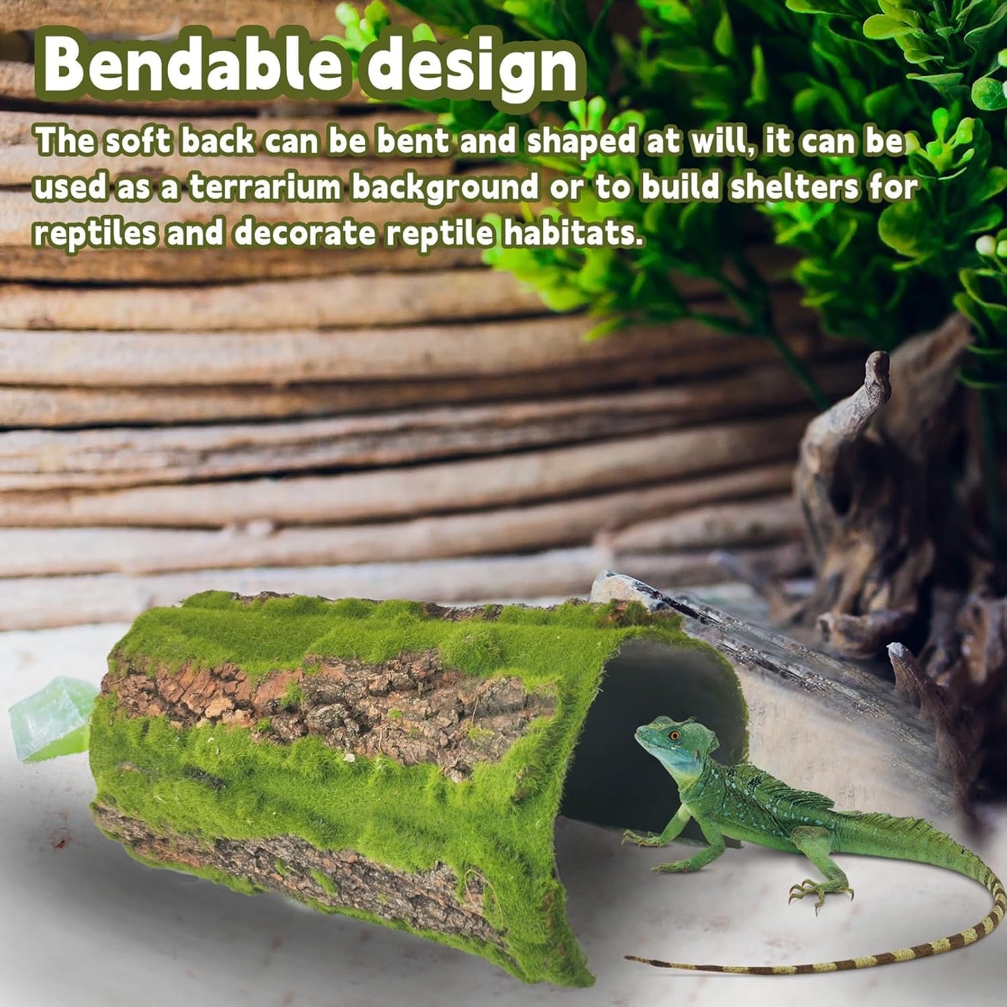 kathson 4PCS Cork Bark for Reptiles 11.8 "L X 11.8" W Cork Terrarium Background Bearded Dragon Tank Background with Artificial Moss Natural Reptile Climbing Mat for Spider Gecko Lizard Chameleon