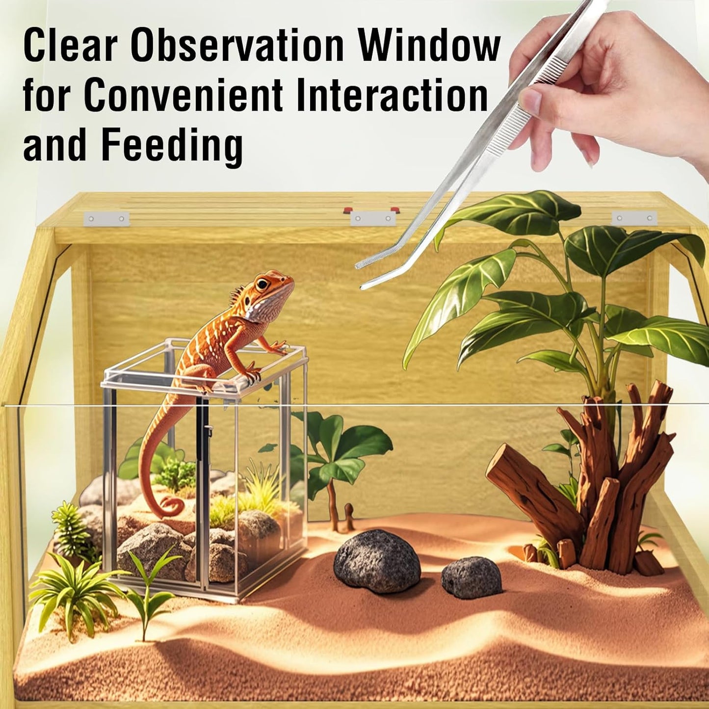 26 Gallon Reptile Terrarium Tank, Bearded Dragon, Snake Enclosure, Lockable Clear Acrylic Roof, Reptile Habitat Cage, Lizard Tank, Leopard Gecko Tank with Feeding Tongs, 24" L x 16" W x 16" H