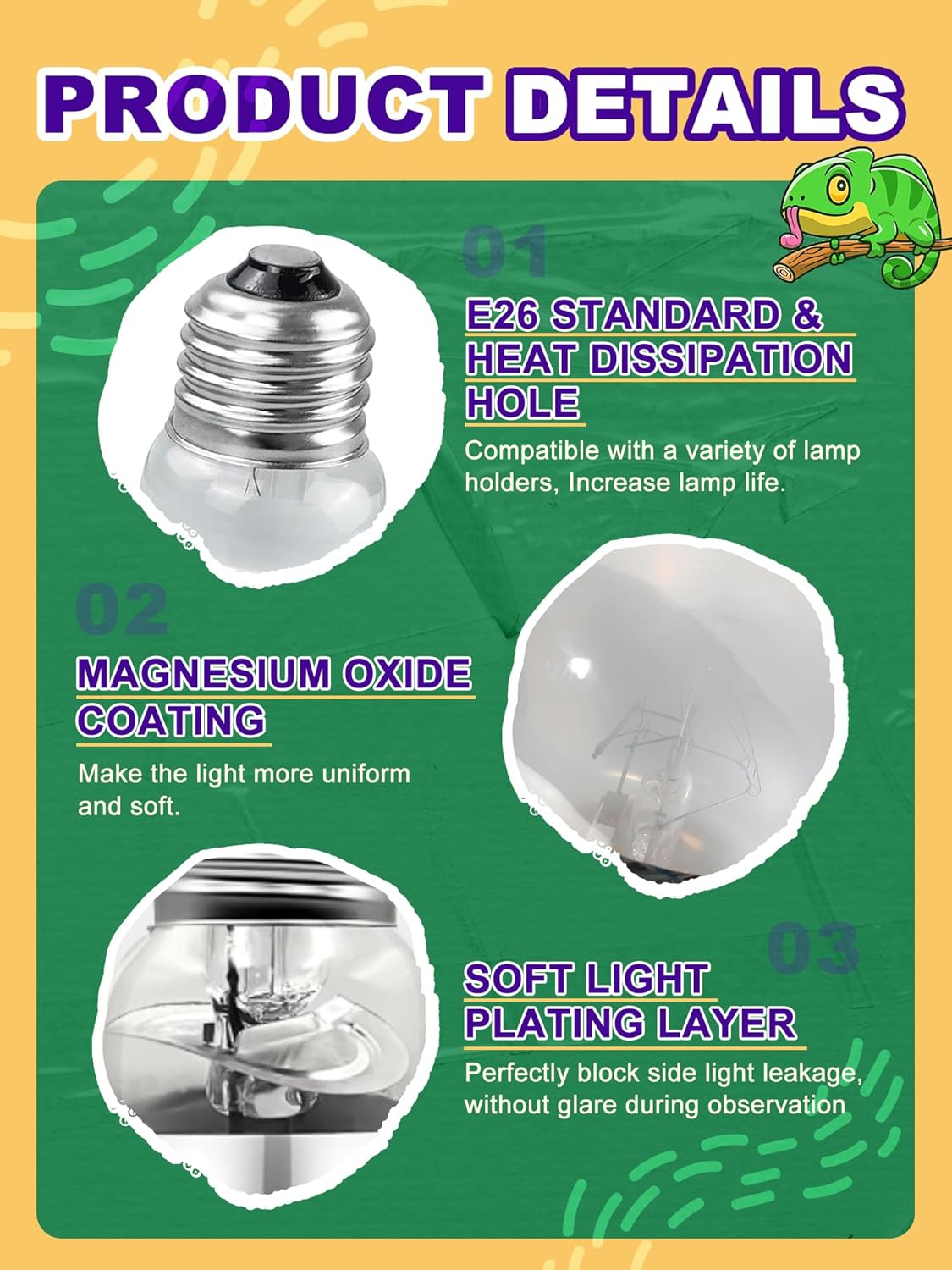 Heat Lamp Bulb, 100 Watt Pack of 2 Full Spectrum UVA UVB Reptile Heat Bulb, Basking Spot Light, Simulate Natural Sun Light for Reptile and Amphibian (Pack of 2)