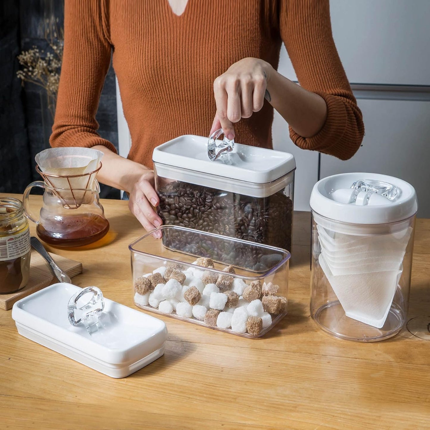 Felli Flip Tite Storage Container with 4 Inch Lid SQUARE & RECTANGLE, Air Tight Ring Seal Top Clear Acrylic Canister Jar, Spice Pasta Cereal Snack Pantry Organizer, Gift Set for Women (10pk, Variety)