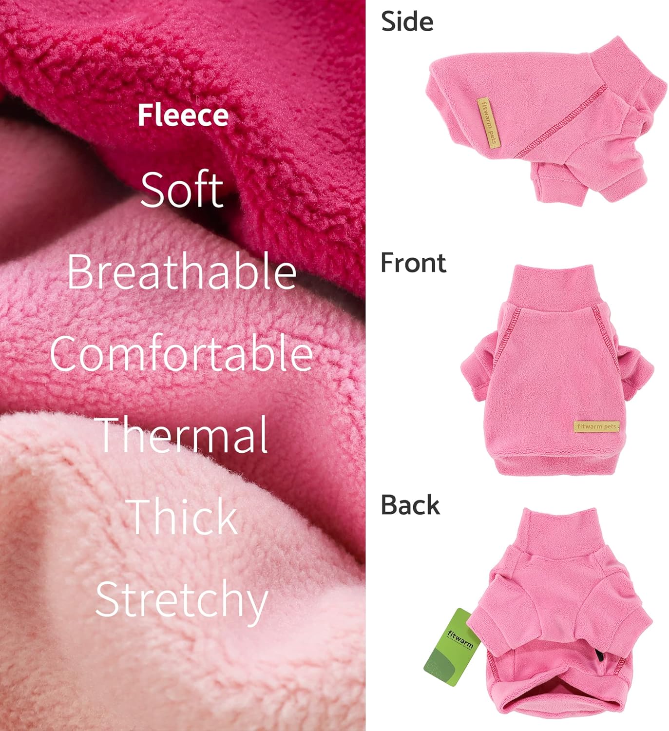 Fitwarm 3 Pack Classic Fleece Dog Sweater, Turtleneck Dog Sweatshirt, Dog Winter Clothes for Small Dogs Girl, Pet Pullover Jumper, Cat Apparel, Pink, Rose, Baby Pink, Large
