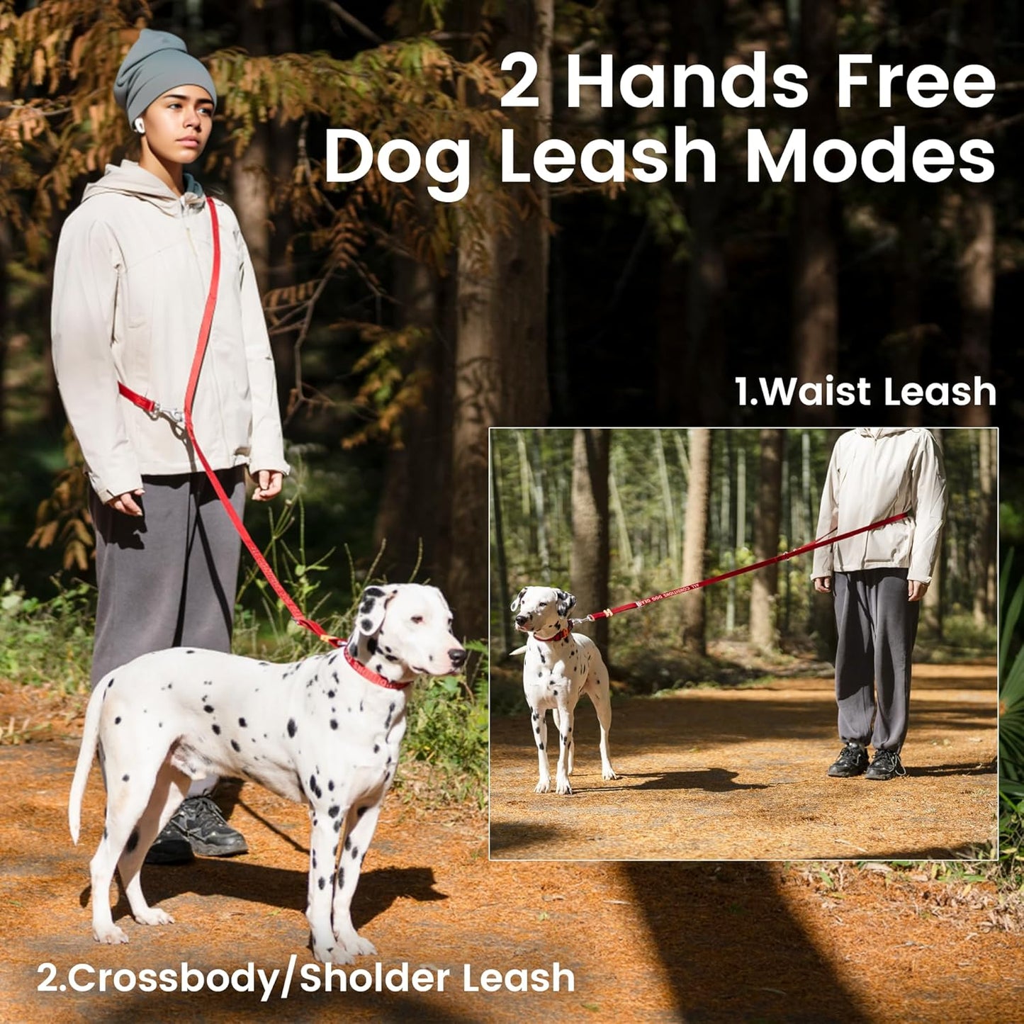 HOWGO 8-in-1 Multifunctional Hands Free Dog Training Leash with Padded Handle,8.5 FT Nylon Adjustable Length,Lightweight Aviation Aluminum,Crossbody Waist Leash for Puppy Medium Large Dogs (MintGreen)