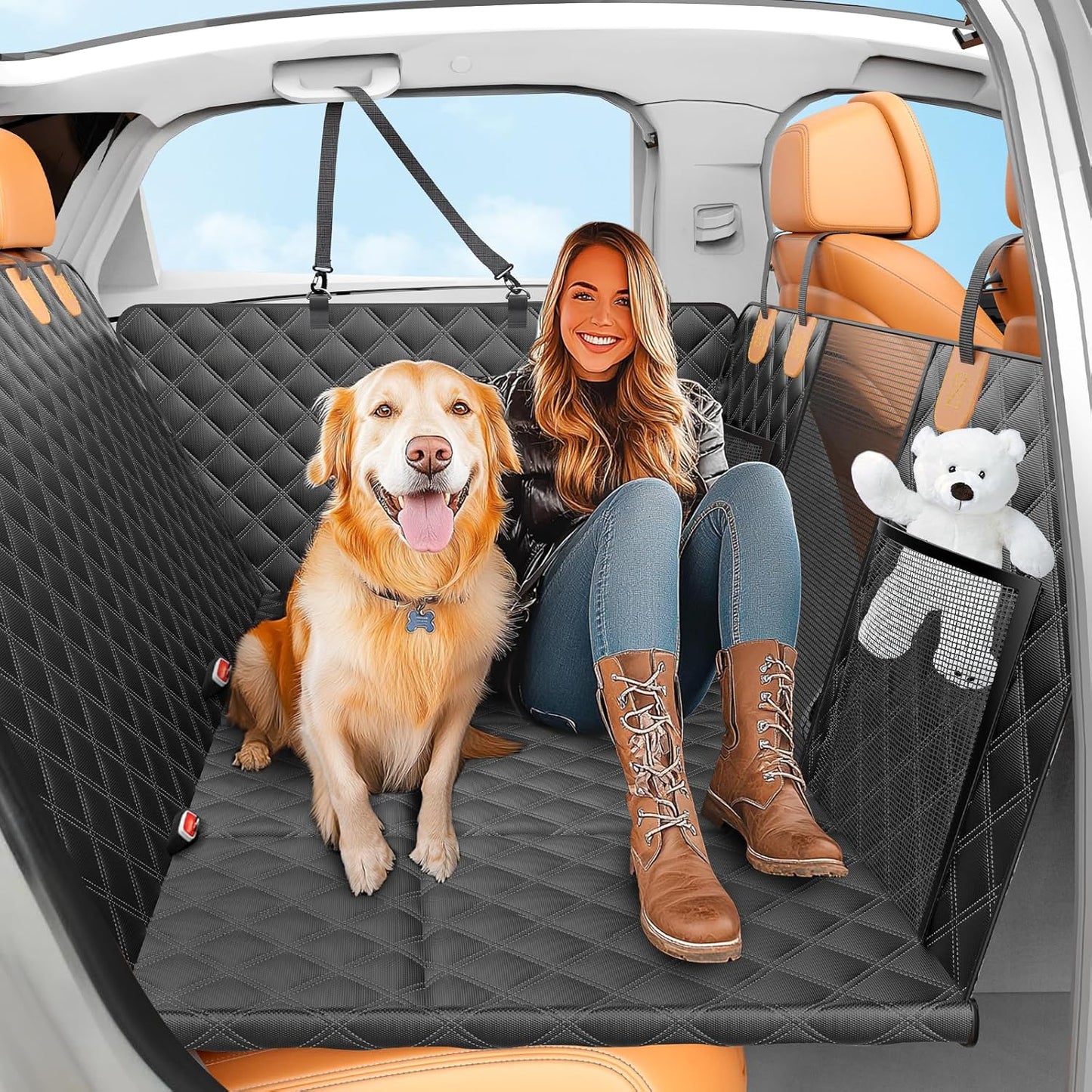 Back Seat Extender for Dogs with Hard Bottom/Large Space, Waterproof Dog Car Seat Cover Holds 400lbs, Sturdy Nonslip Pet Backseat Hammock for Cars/SUV