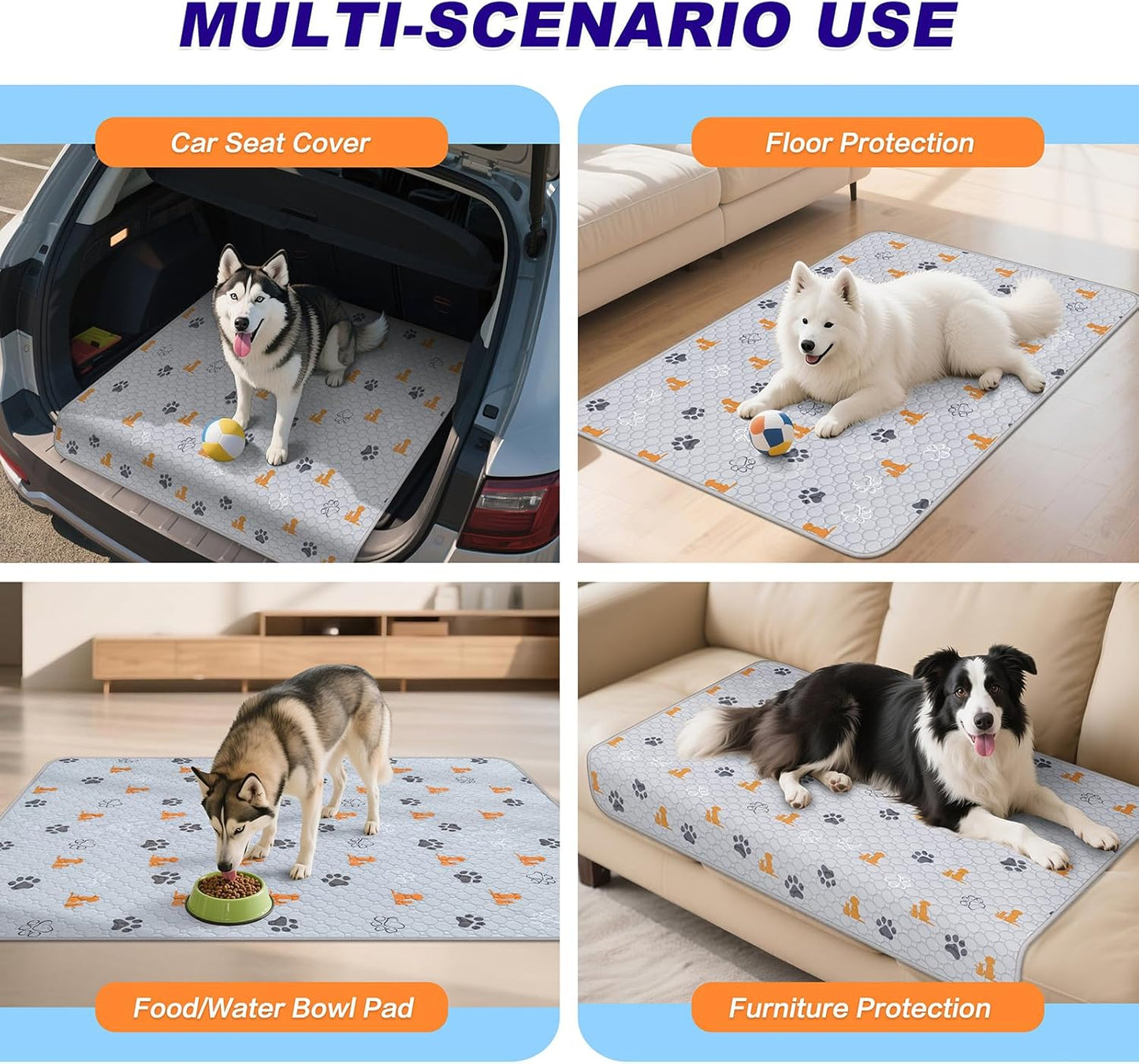 Washable Pee Pads for Dogs, 2 Pack Absorbent Reusable Training Dog Pads Pet Puppy Pads, Non-Slip Potty Pads for Whelping, Playpen, Crate, Bed, Orange, 36"x41"