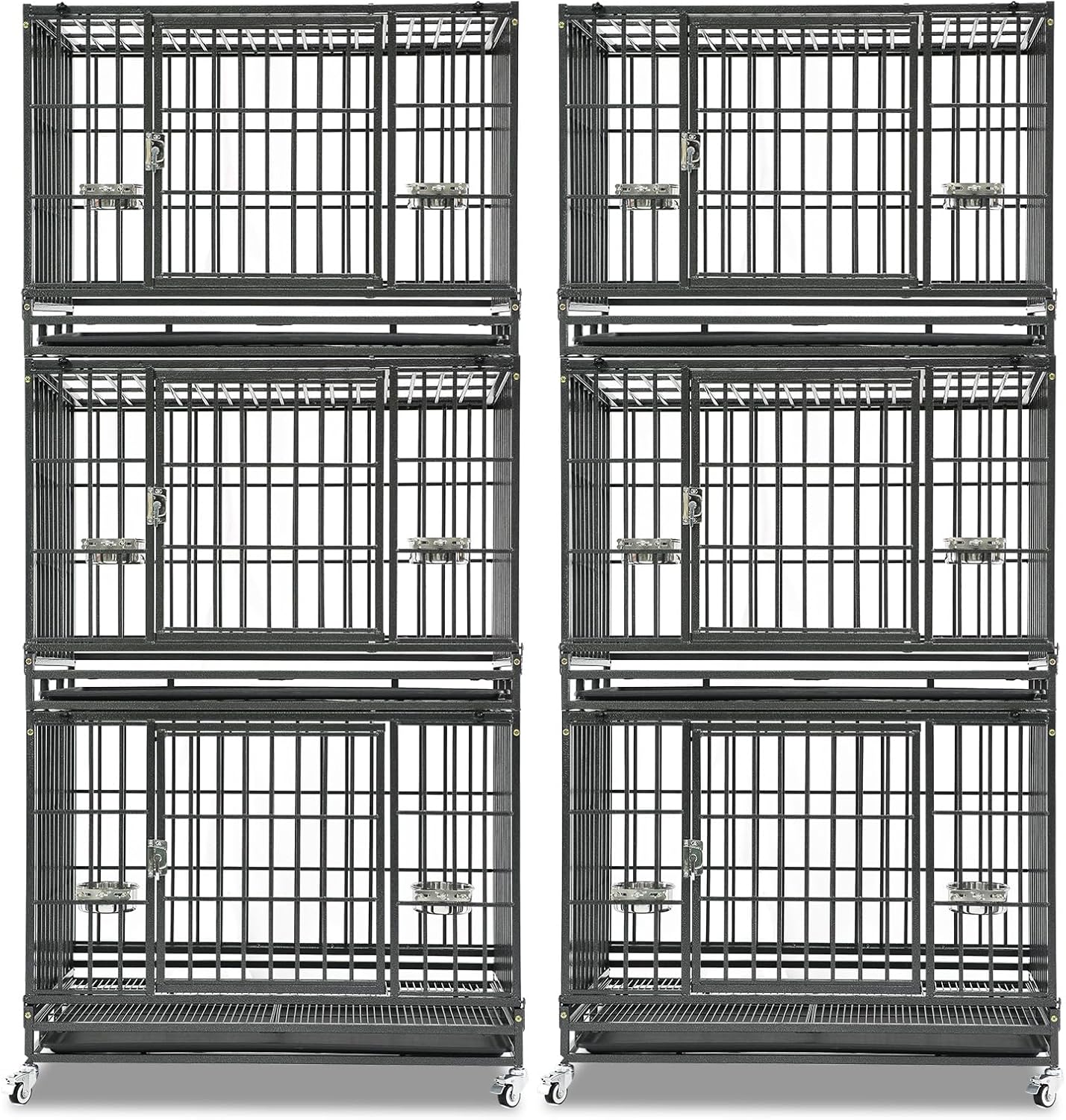 Homey Pet 2 Pack Three Levels 37 Inch Dog Crate, Escape Proof Dog Cage Kennel Indoor with Top Access and Lockable Wheels, Removable Tray, Heavy Duty Dog Crates for Medium/Small Dogs