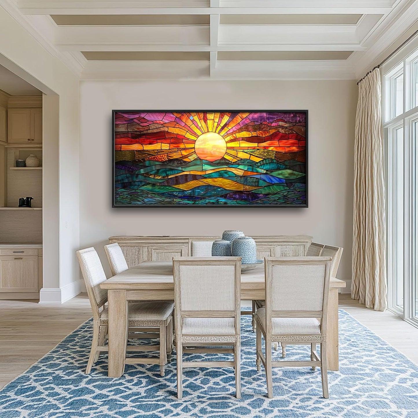 Quorin Boho Sun Large Wall Art Colorful Pictures Abstract Geometric Sun Sunset Sea Wall Decor Modern Canvas Print Painting Artwork for Dining Room Living Room Bedroom 60L x 30W