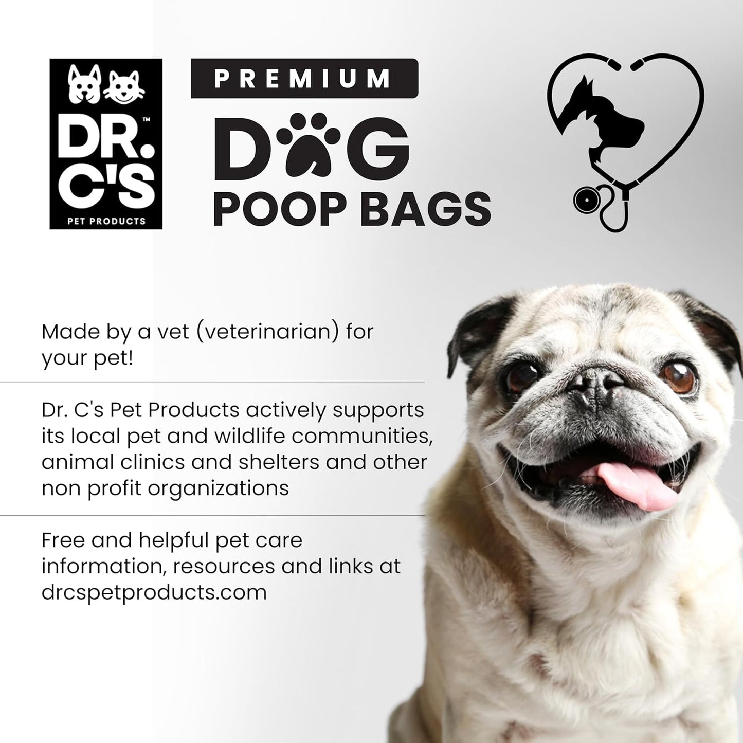 100% Certified Compostable Dog Poop Bags - Dr. C's Premium Dog Poop Bags - 270 Bags / 18 Rolls, Extra thick, Leak Proof, Unscented, Plant Based and Earth Friendly, Dispenser Included