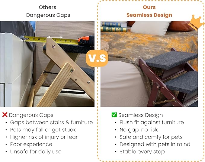 MEWANG Wooden Pet Stairs/Pet Steps - 3-in-1 Foldable Stairs & Ramp for Beds and Cars - Portable Dog/Cat Ladder Up to 220 Pounds - Great for Small and Older Animals(Brown) (24.8" L x 17.2" W x 19.5" H)