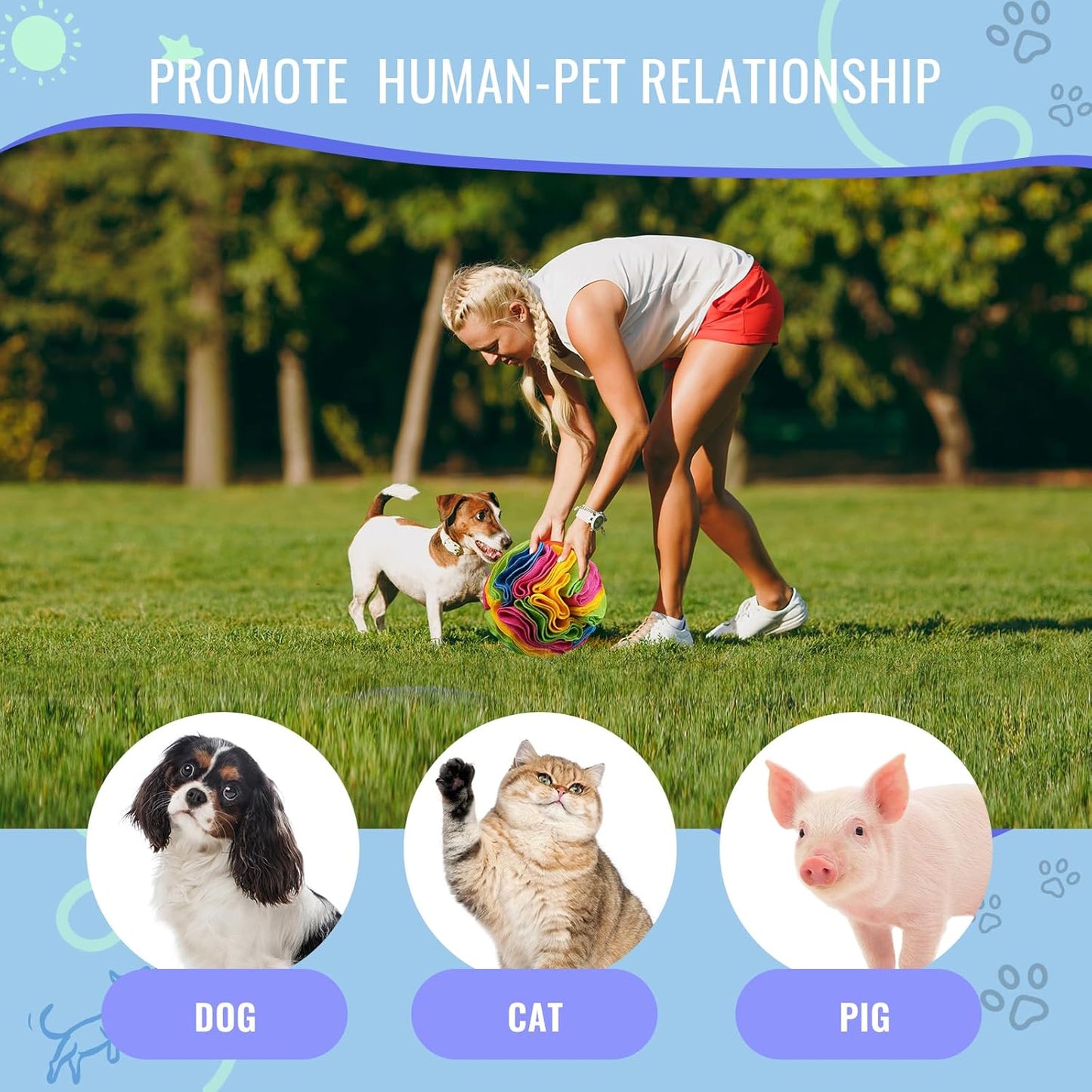 Pet Snuffle Ball, Puzzle Sniffing Interactive Dog Ball for Blind Dogs Training Stress Relief Dog Enrichment Toys Treat Machine Washable (15cm, New Rainbow Color)