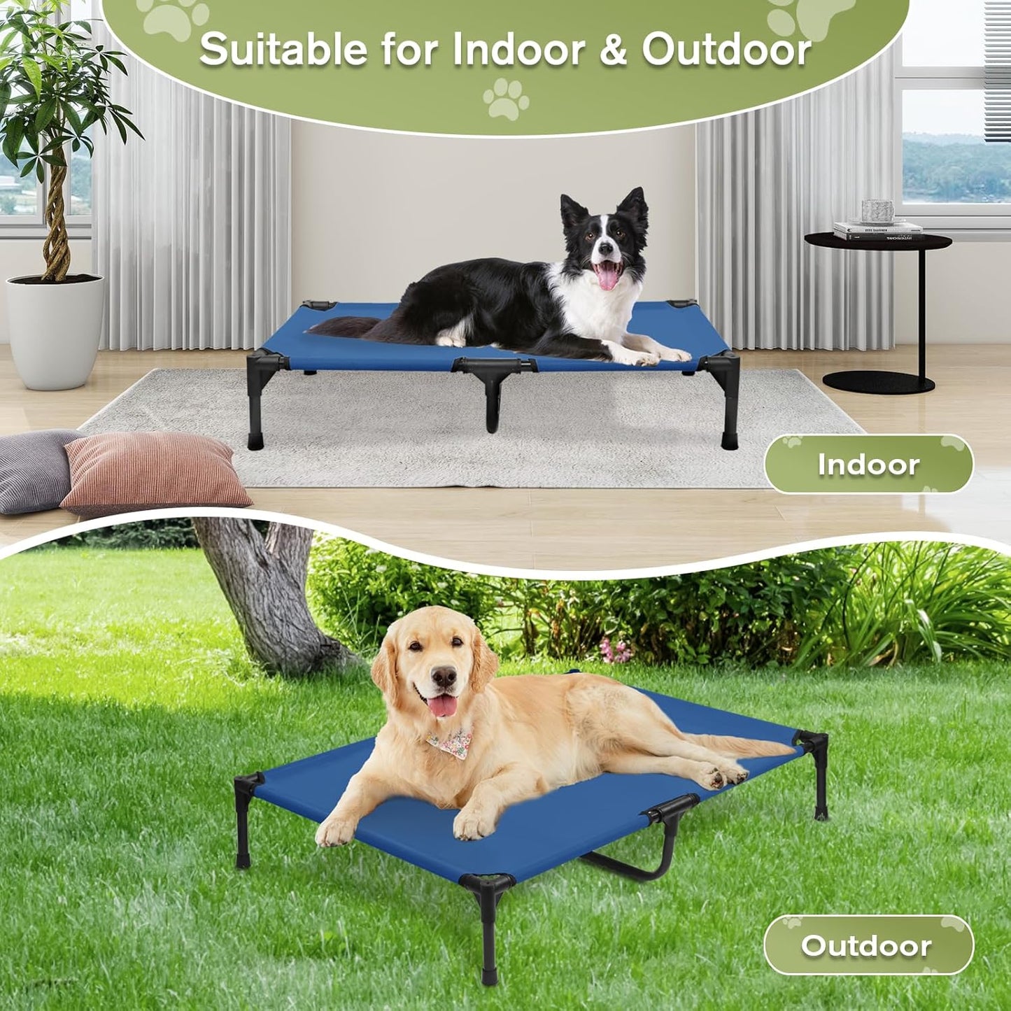 Elevated Dog Bed 42 Inch - Breathable Raised Pet Bed for Large Dogs, Waterproof Dog Cot Bed Easy to Assemble, Durable Portable Pet Cot with Non-Slip Feet, Blue