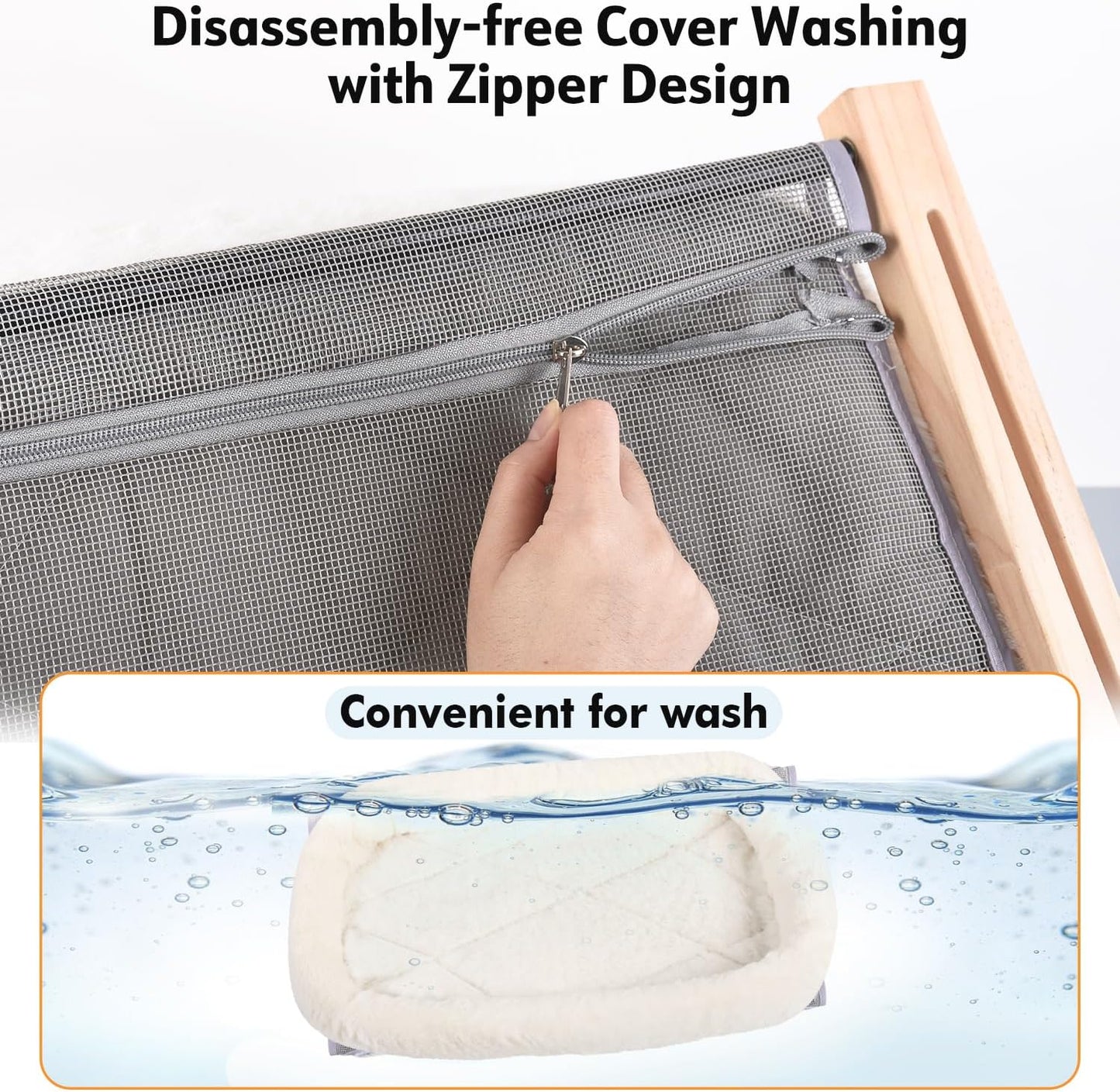 AMOSIJOY Cat Sill Window Perch Sturdy Hammock Window Seat with Cushion Cover, Wood & Metal Frame for Large Cats, Easy to Adjust Cat Bed for Windowsill, Bedside, Drawer and Cabinet (XL)