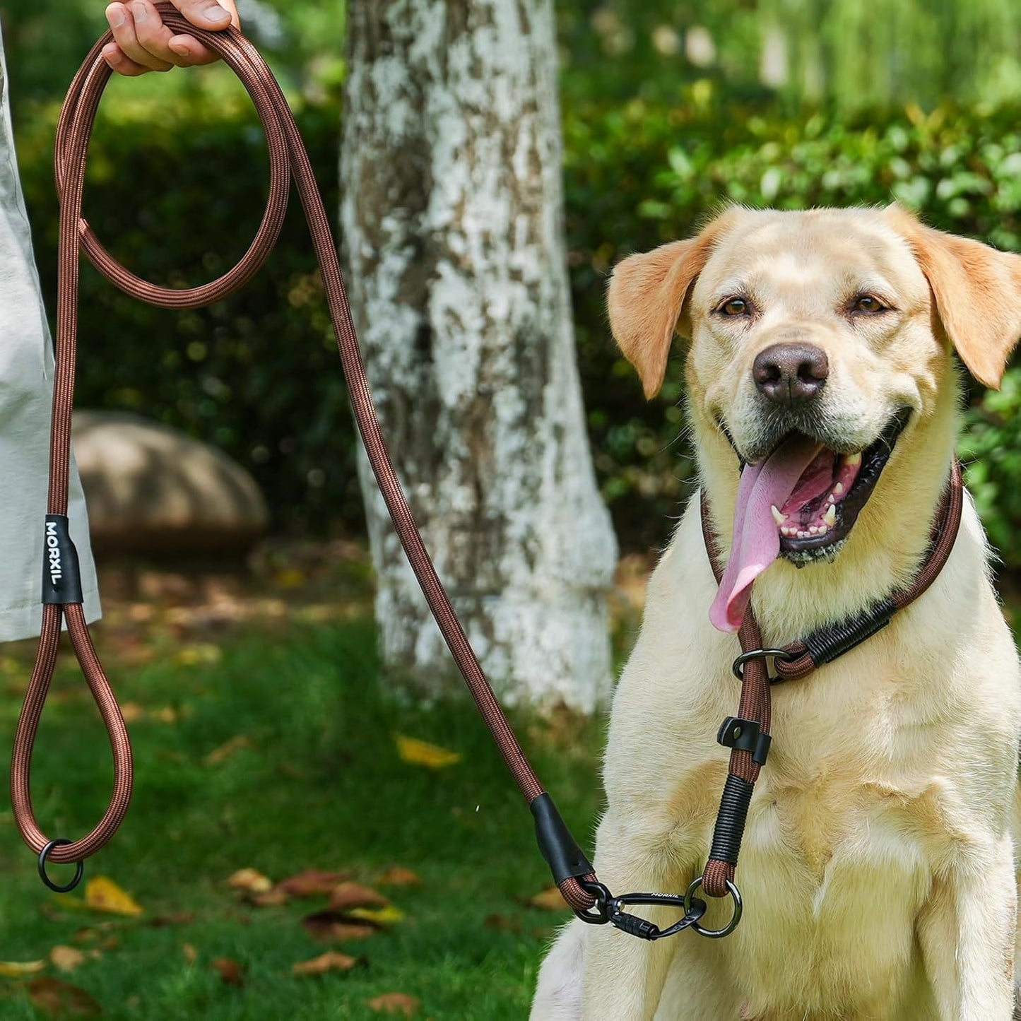 Rope Dog Leash, 4 ft Heavy Duty Dog Leash with Aviation Aluminum Auto Locking Carabiner, Strong Nylon Pet Lead for Small, Medium, Large Dogs (Brown, 4FT)