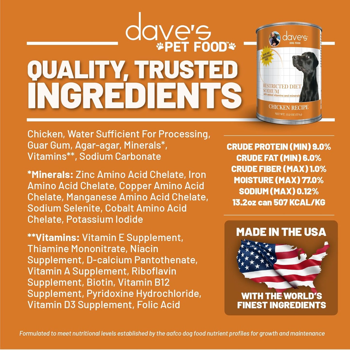 Dave's Pet Food Restricted Sodium Diet for Dogs, Chicken Pate Recipe, 13.2 oz Canned Dog Food, Case of 12