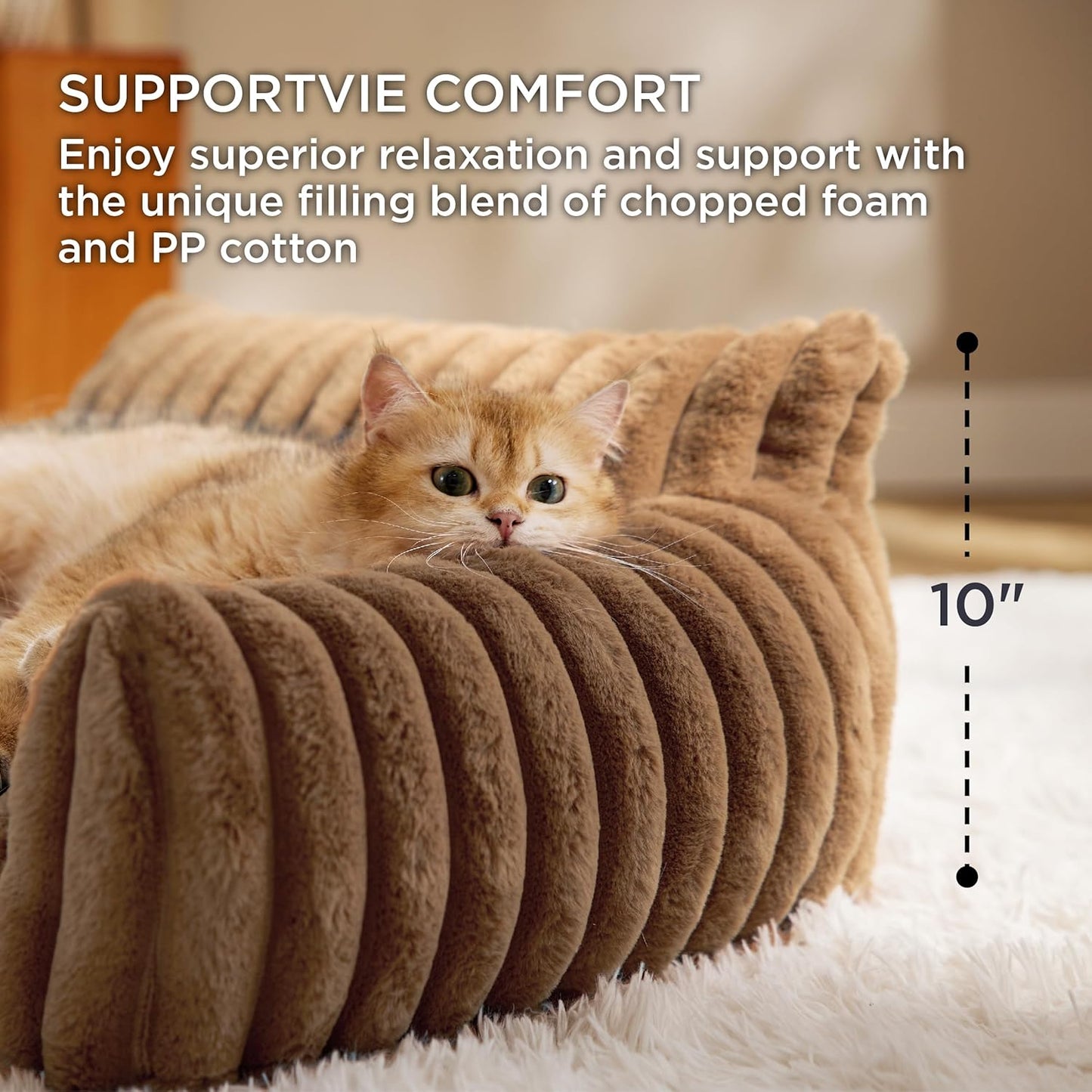 Bedsure Cute Cat Couch for Pets - Fluffy Small Dog Sofa with Premium Soft Corduroy Fleece, Pet Sofa with Removable Washable Cover, Supportive Dog Couch Bed for Small Medium Dogs, 30inch, Copper Brown