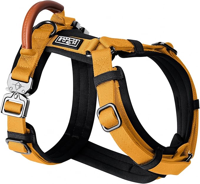 MADE TO ROAM Premium Explorer Harness - Y-Shaped Dog Harness with Adjustable Durable Nylon, Soft Padding, Metal Buckles and Leather Handle for Small, Medium, Large Dogs (Michigan Autumn, Size 2)