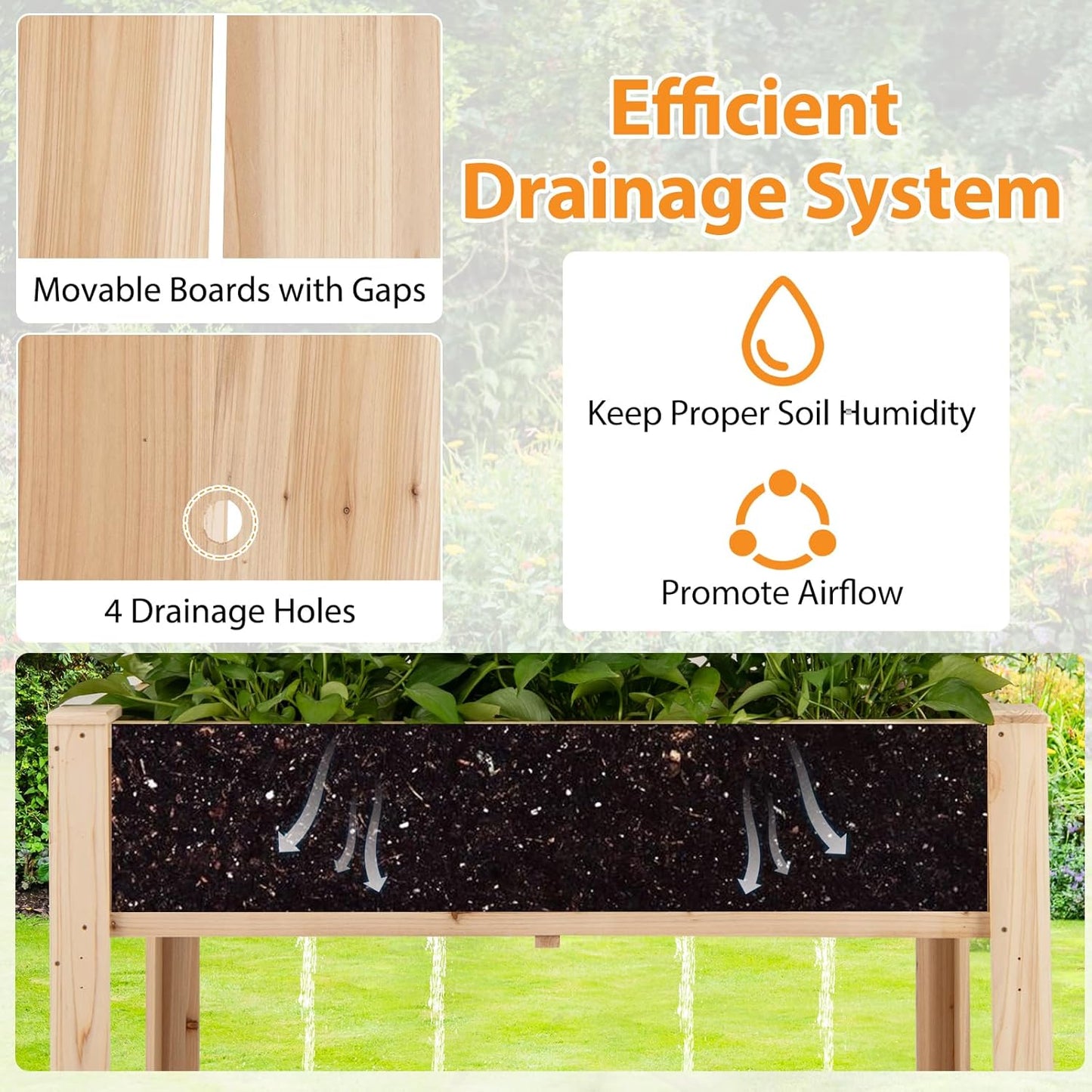 Giantex Raised Garden Bed with Trellis, Wooden Elevated Planter Box with Legs, Drainage Holes for Climbing Plants Vines Vegetables Flowers Herbs, Outdoor Horticulture Planter for Patio Yard