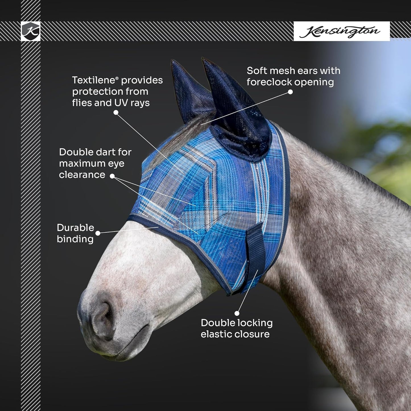 Kensington Signature Fly Mask w/Web Trim, Soft Mesh Ears & Forelock Opening Size: L-Average Color: 2021 - Atlantis