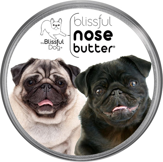 The Blissful Dog Pug Duo Nose Butter for Dry, Cracked Skin, Lick-Safe Dog Nose Balm with Moisturizing Shea Butter, Almond, Olive, and Essential Oils, Pet Supplies, Uncented, 1 oz.