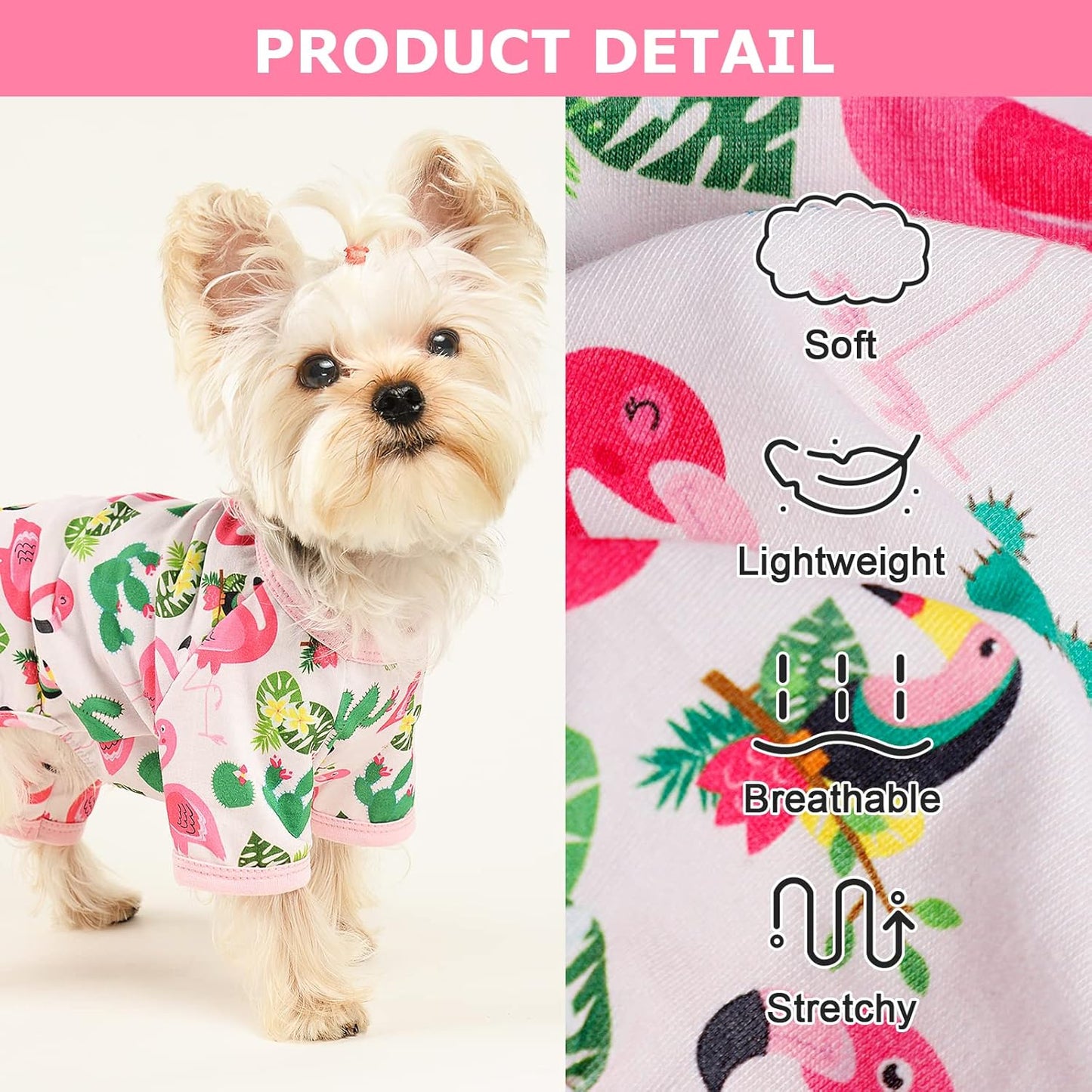 Dog Pajamas Pjs Spring Summer Dog Clothes for Small Dogs Girl - Small - Medium Size Dogs, Soft Stretchy Puppy Clothes Doggie Onesies Cat Pet Jammies Outfit for Chihuahua Yorkie(Pink, Medium)