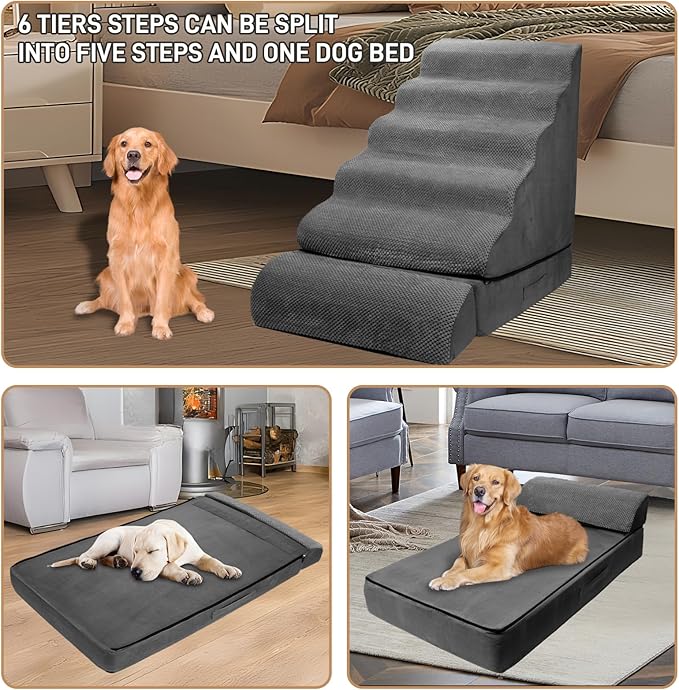 Soft Dog Stairs & Steps for High Beds 24-28 Inches Tall for Small Dogs, LitaiL Pet Stairs/Steps for Beds 28 Inches High, Non-Slip Dog Ramps for Older Cats