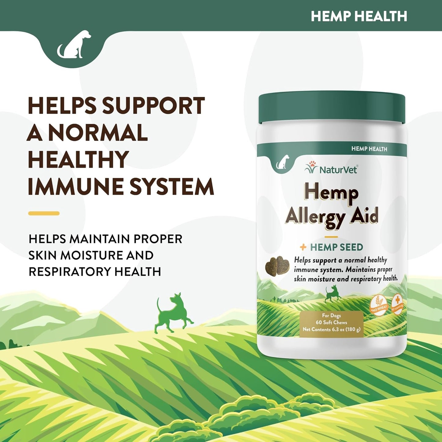 NaturVet Hemp Allergy Aid Supplement for Dogs, Hemp Seed, Antioxidants, Omegas, Dha & Epa for Healthy Skin & Respiratory Health, 60 Count