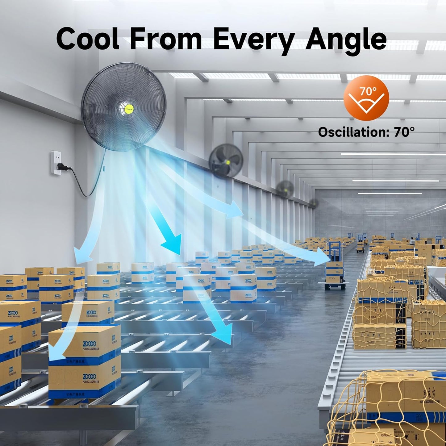 VAGKRI Wall Mount Fan, 20 Inch High Velocity Metal Oscillating Fan, 3 Speeds, 5300CFM Industrial Wall Fan for Home Office Patio Garage Factory Greenhouse Warehouse Farm