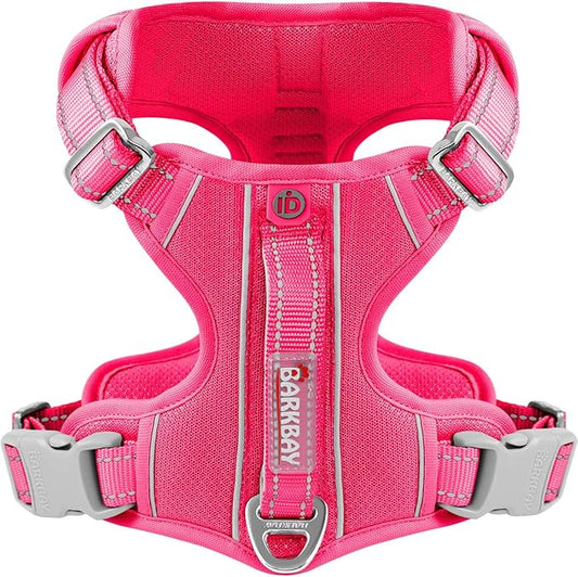 BARKBAY Dog Harness No Pull with ID Tag Pocket - Heavy Duty, Reflective, Easy Control for Large Dogs(Pink,M)