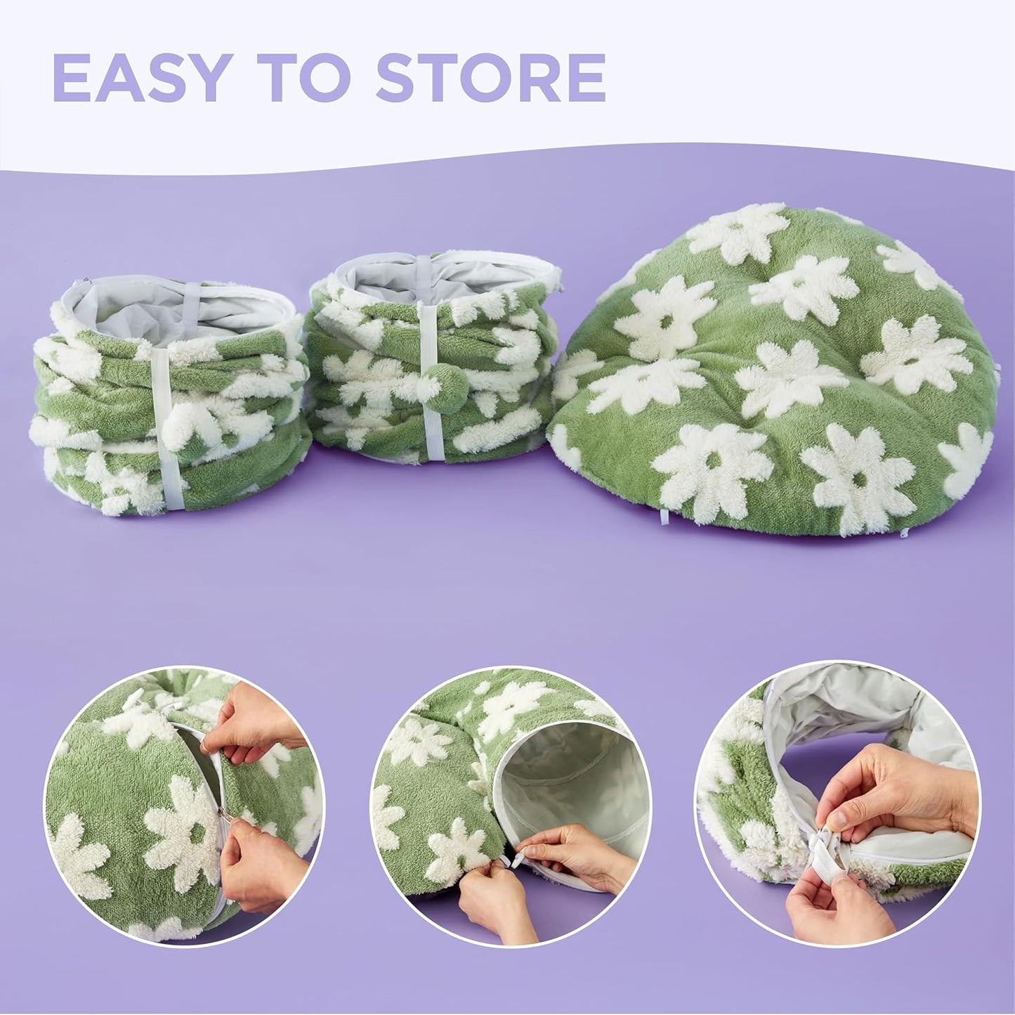 Lesure Large Cat Tunnel Bed - Cute Donut Bed for Indoor Cats with Washable Circle Cushion, Round Pet Peekaboo Cave Toy for Multi Kitten/Puppy/Rabbit, Large Green