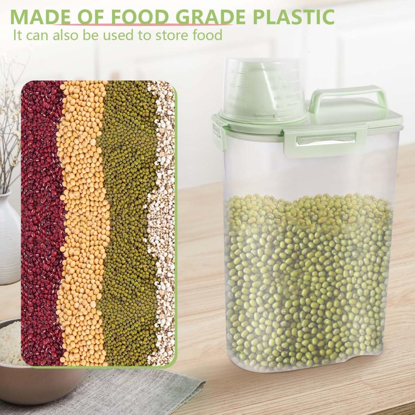 SenseYo 2.5lb Pet Food Storage Container with Measuring Cup, 3L Cat Food Storage Container Dog Food Storage BPA Free for Small Dog, Cat, Bird (Green)