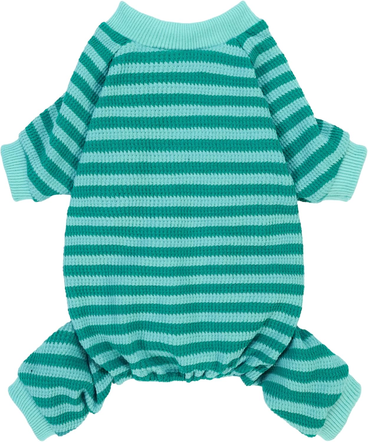 Fitwarm Green and Teal Striped Dog Pajamas, Waffle Dog Clothes for Small Dogs Girl Boy, Puppy Onesie with Feet, Pet Cat Outfit, Small