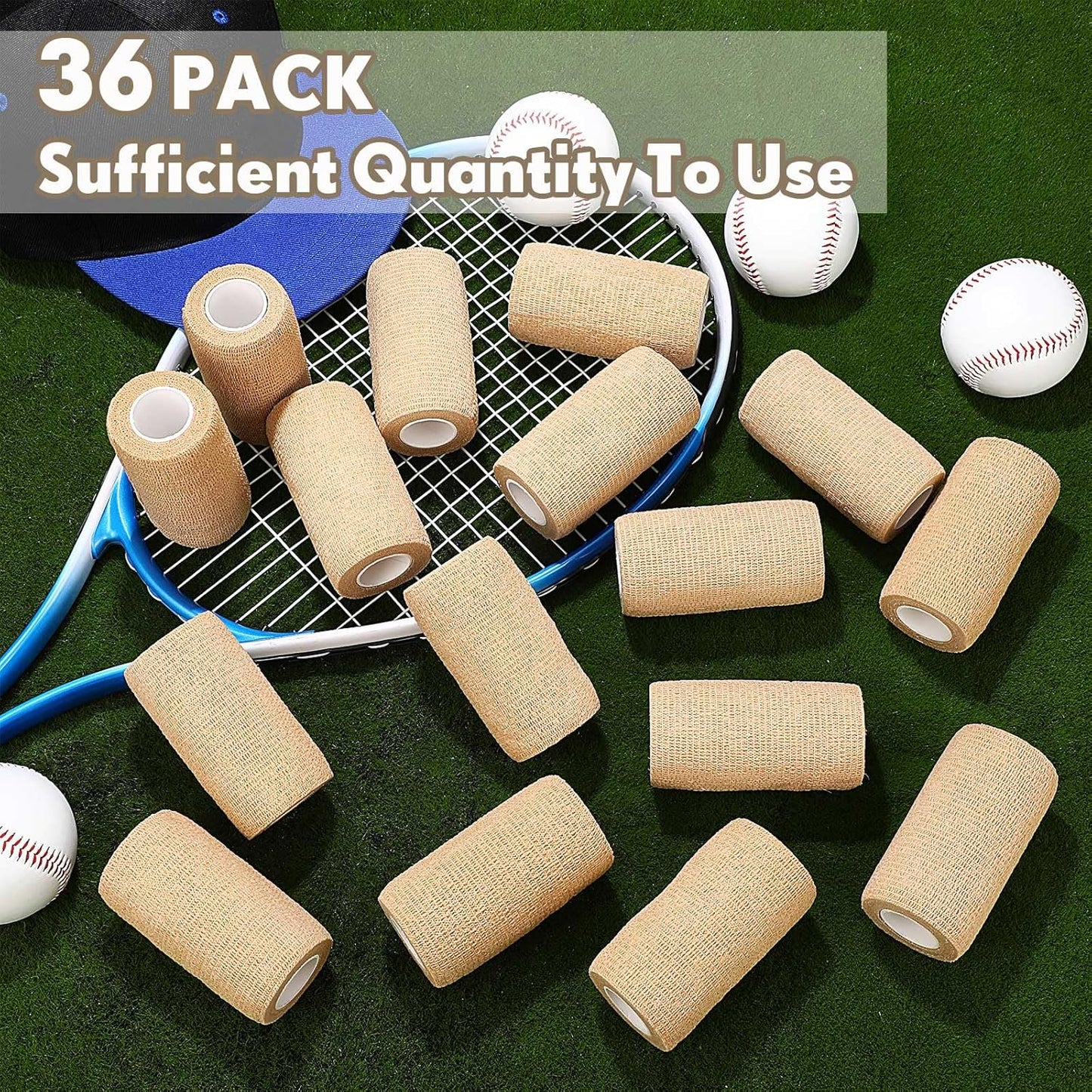 Treela 36 Pcs Self Adherent Bandage 4" X 5 Yard Wrap Breathable Cohesive Bandage Elastic Adhesive Tape for Stretch Athletic Sports Wrist Ankle(Nude)