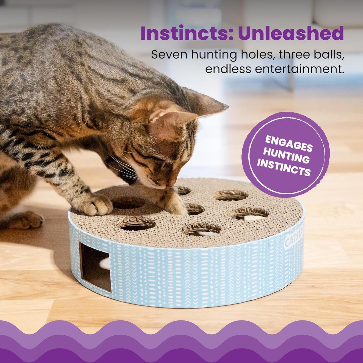 Catstages Scratch N' Hunt Interactive Cat Puzzle Toy with Scratcher Corrugate for Nail Care, Engages Hunting Instincts