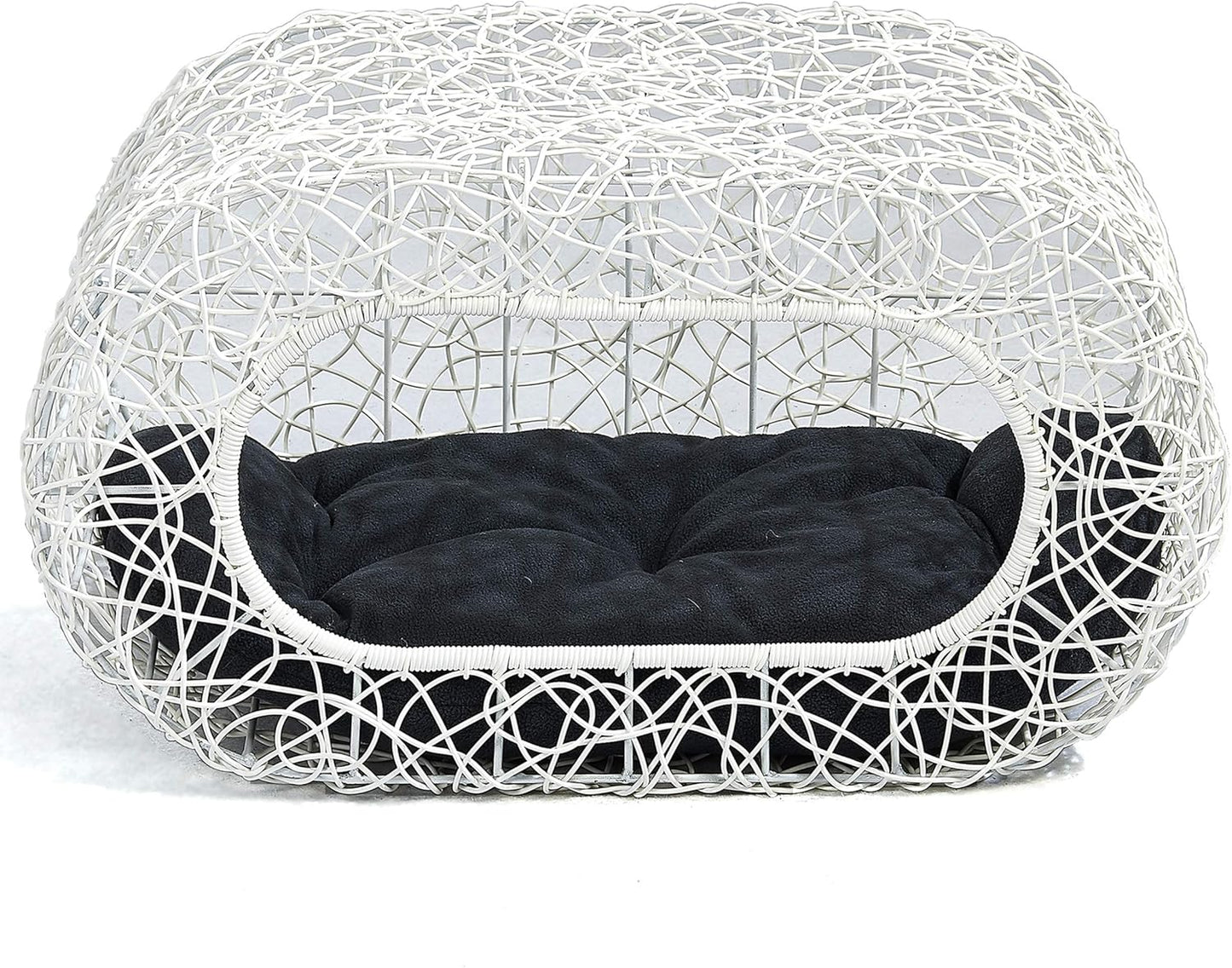 D+GARDEN Fun Stackable White Cat Condo for Indoor Cats - Interactive Play Rattan Modern Cat House for Indoor Cats Kitty, Pet Friendly Top/Side House Entry, Cat Bed Enclosed