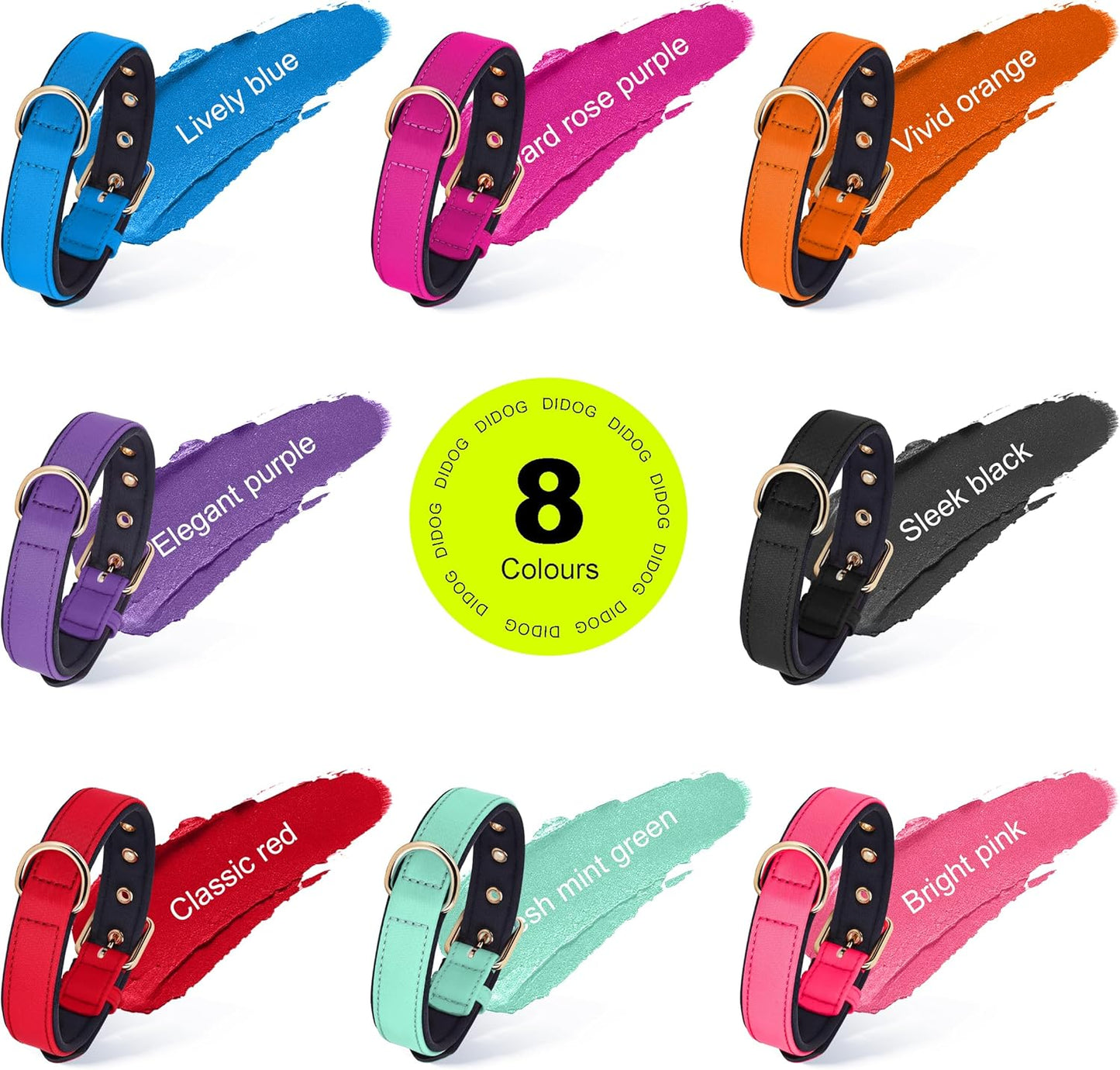 Didog Soft Padded Dog Collars for Medium Dogs, Lightweight and Breathable Purple Dog Collar with Metal Buckle, Purple, L